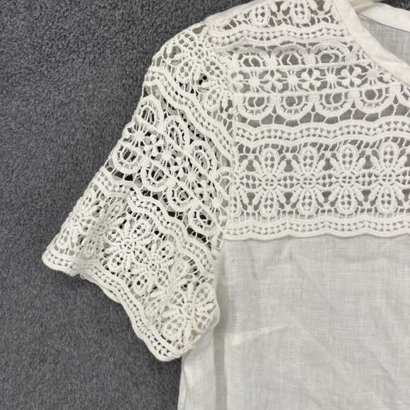 J.Crew Blouse Womens 4 White Linen Lace Short Sleeve Crochet‎ Summer Boho Top - Picture 4 of 16